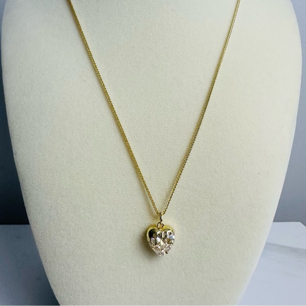 ✨ 18” Gold-Plated Sterling Silver Franco Chain Necklace with CZ Heart Pendant ✨